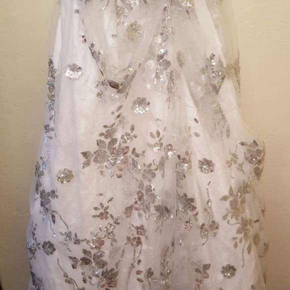 Custom Order Silver White Sequin Tulle Maxi Skirt - Picture 2 of 7